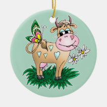 Vache et papillon mignons ornements