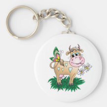 Vache et papillon mignons porte-clef