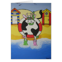 Vache folle à la plage cartes de vœux