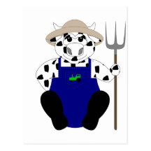 Vache noire et blanche à agriculteur carte postale