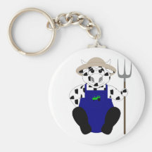 Vache noire et blanche à agriculteur porte-clef