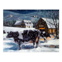 VACHES : NOËL : NEIGE : ART : HOLTEIN CARTE POSTALE