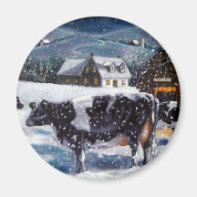 VACHES : NOËL : NEIGE : ART : HOLTEIN MAGNETS POUR RÉFRIGÉRATEUR