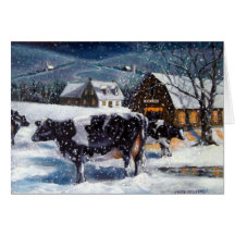 VACHES : NOËL : NEIGE : ART : LE HOLSTEIN CARTE