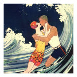 Vague romantique de plage de baiser d'amour vintag carton d'invitation