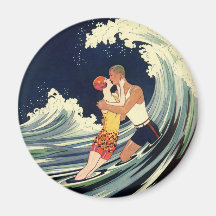 Vague romantique de plage de baiser d'amour vintag magnets