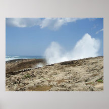 Vagues se brisant sur un rivage arénacé rocheux posters