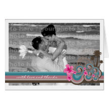 Vagues tropicales et carte de remerciements rose d