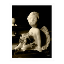 Valentine Putto (ange) en carte postale de sépia