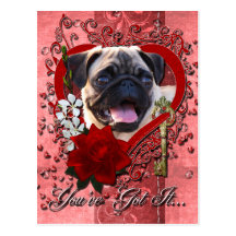 Valentines - clé à mon coeur - carlin cartes postales
