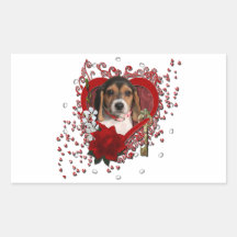 Valentines - clé à mon coeur - chiot de beagle sticker en rectangle