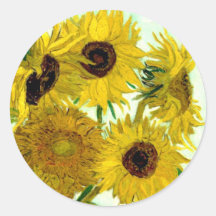 Van Gogh : Beaux-arts de cru de tournesols du vase Autocollant Rond