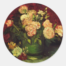 Van Gogh ; Cuvette avec des pivoines et des roses Autocollant