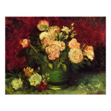 Van Gogh ; Cuvette avec des pivoines et des roses Invitations