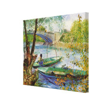 Van Gogh pêchant au printemps, beaux-arts vintages Toile Tendue Sur Châssis