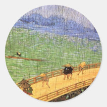 Van Gogh - pont de Japonaiserie sous la pluie Autocollant Rond