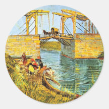 Van Gogh ; Pont de Langlois au lavage de femmes d' Adhésifs Ronds