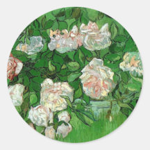 Van Gogh ; Roses roses, de cru toujours art de la  Autocollants Ronds