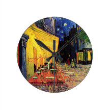 Van Gogh ; Terrasse de café la nuit, beaux-arts vi Pendule Murale