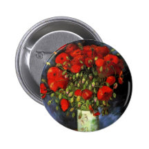 Van Gogh ; Vase avec les pavots rouges, fleurs vin Pin's Avec Agrafe