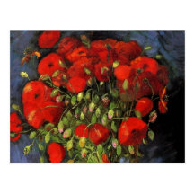 Van Gogh ; Vase avec les pavots rouges, fleurs vin Cartes Postales