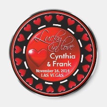 Vegas chanceux en rouge de puce de casino de coeur magnets pour réfrigérateur