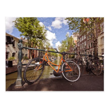 Vélo orange à Amsterdam Pays-Bas Cartes Postales