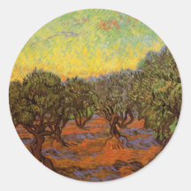 Verger olive de Van Gogh : Ciel orange, beaux-arts Autocollant Rond