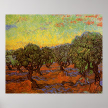 Verger olive de Van Gogh : Ciel orange, beaux-arts Poster