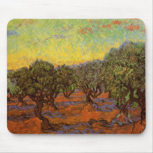 Verger olive de Van Gogh : Ciel orange, beaux-arts Tapis De Souris