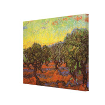 Verger olive de Van Gogh : Ciel orange, beaux-arts Toile Tendue