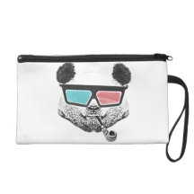 Verres à trois dimensions de panda vintage pochette avec dragonne