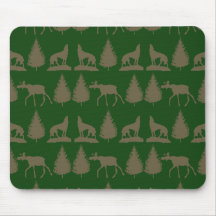Vert bronzage rustique d'orignaux de pins sauvages tapis de souris