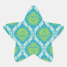vert de chaux bleu et damassé fleurie crème stickers en étoile