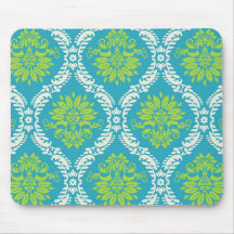 vert de chaux bleu et damassé fleurie crème tapis de souris
