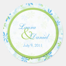 Vert de chaux et 1,5" floral bleu autocollant rond