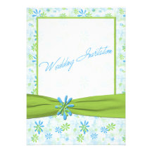 Vert de chaux et faire-part de mariage floral bleu
