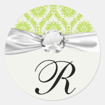 vert de chaux et motif élégant crème de damassé adhésif rond