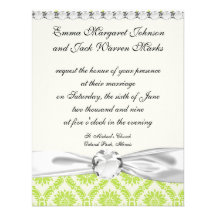 vert de chaux et motif élégant crème de damassé invitations