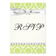 vert de chaux et motif élégant crème de damassé invitations personnalisables