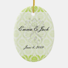 vert de chaux et motif élégant crème de damassé décoration pour sapin de noël