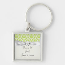 vert de chaux et motif élégant crème de damassé porte-clé