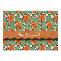 Vert de sucreries de biscuits de bonhommes en pain invitations personnalisées