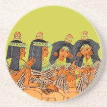 Vert égyptien vintage de femmes de mode jaune-oran dessous de verres