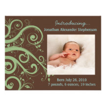 Vert tourbillonnant de vignes et naissance de phot cartons d'invitation personnalisés