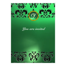 Vert VERT de MONOGRAMME de GEMME de DAMASSÉ Cartons D'invitation Personnalisés