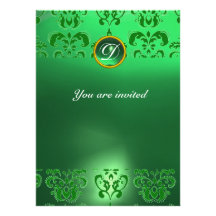 Vert VERT de MONOGRAMME de GEMME de DAMASSÉ Cartons D'invitation Personnalisés