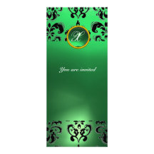 Vert VERT de MONOGRAMME de GEMME de DAMASSÉ Invitations Personnalisables