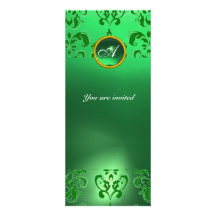 Vert VERT de MONOGRAMME de GEMME de DAMASSÉ Faire-parts