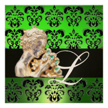 VERT VERT, NOIR, MONOGRAMME BLANC DE BIJOU DE DAMA INVITATIONS PERSONNALISÉES